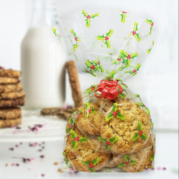Holly Cello Treat Bags with Twist Ties Pk 20