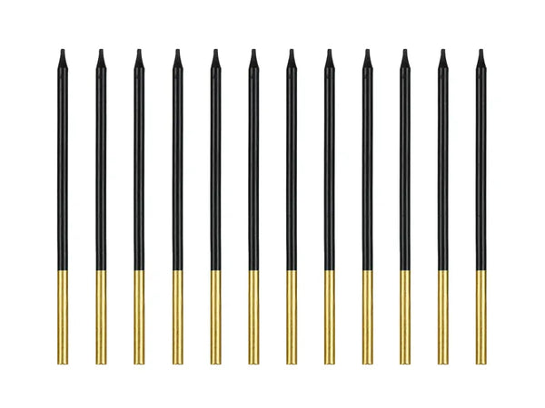 Tall Candles Black & Gold Pk 12