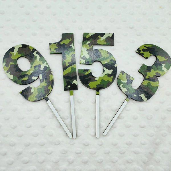 Green Camoflauge Number Toppers (Asstd Numbers)