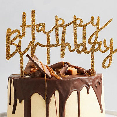 Gold Glitter Acrylic Happy Birthday Cake Topper