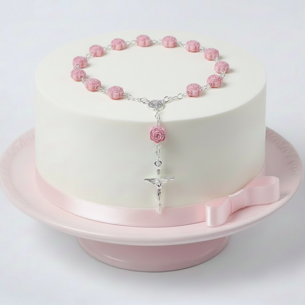 Mini Pink Rose Rosary Beads 1 Pc DECO-CAKE
