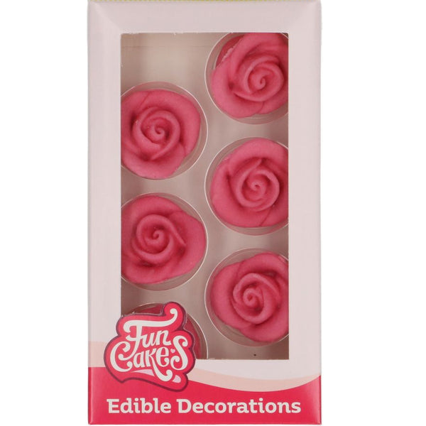 Sugar Paste Rose Pink Decorations Pk 6