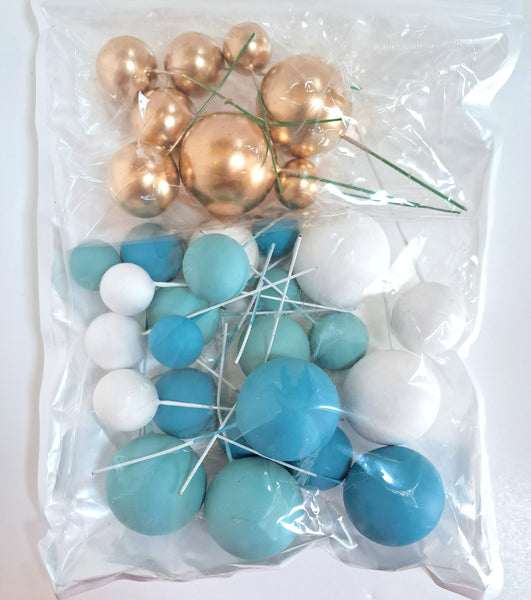 SUGAR SISTERS - Dark Blue, Light Blue,Gold & White Cake Ball Set Pk 32