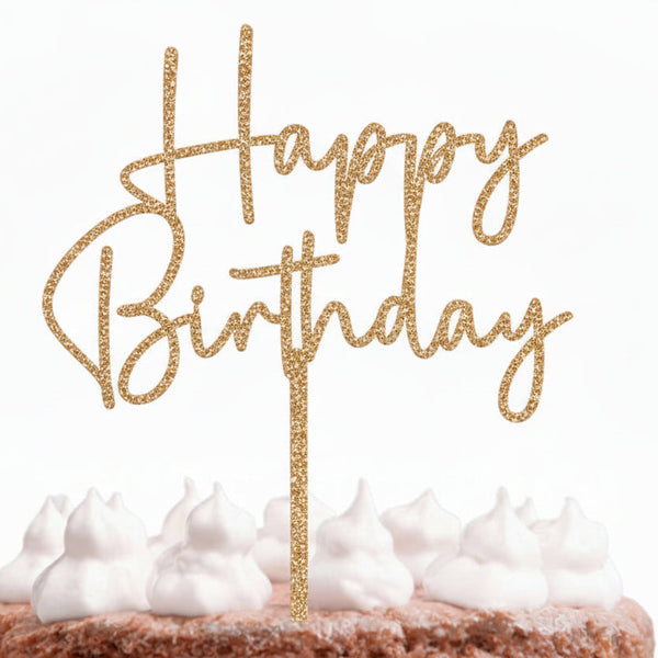 Champagne Gold Glitter Happy Birthday Topper