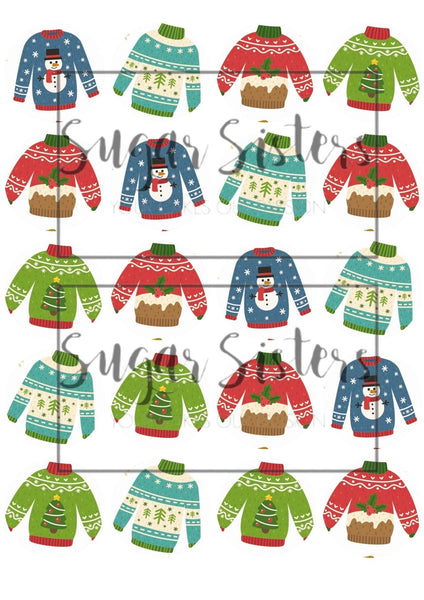 Xmas Jumper Edible Toppers - (20 toppers)