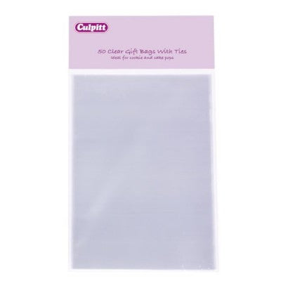 Culpitt 50 Clear Gift Bags with Ties 120mmx200mm