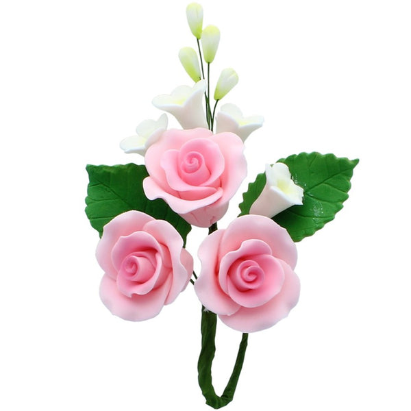 Pink Rose Wired Sugar Flower Spray - 110mm