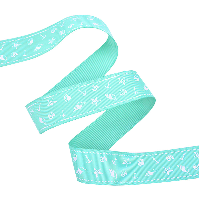 Aqua Seashell Ribbon 25mm