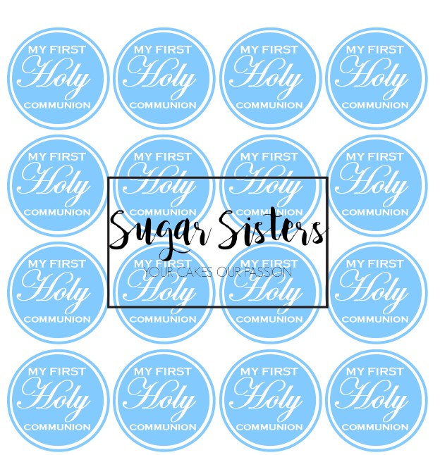 Communion Blue  Edible Toppers - (20 Toppers)
