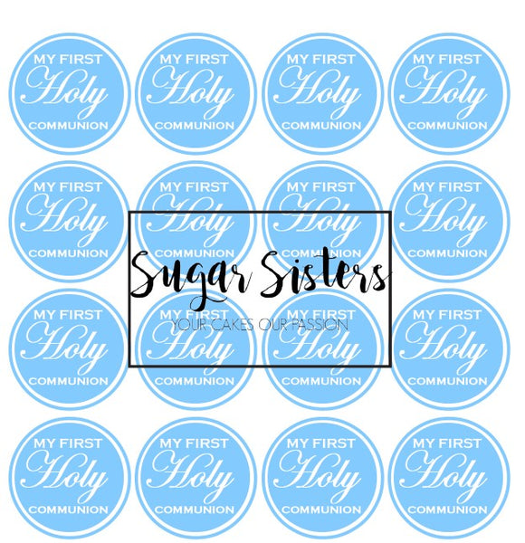 Communion Blue  Edible Toppers - (20 Toppers)