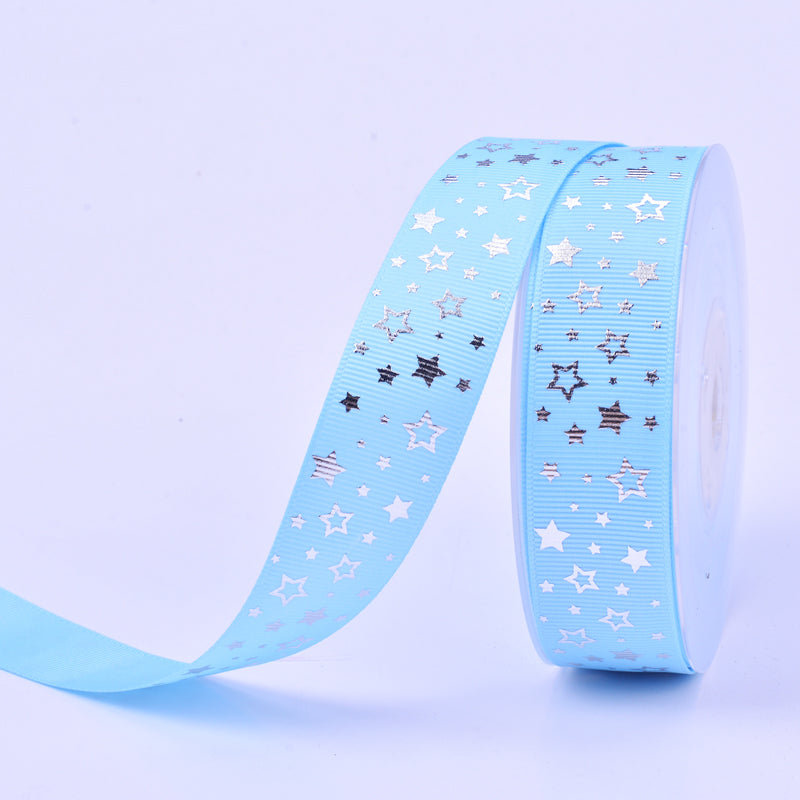 Baby Blue Silver Star Ribbon 25mm