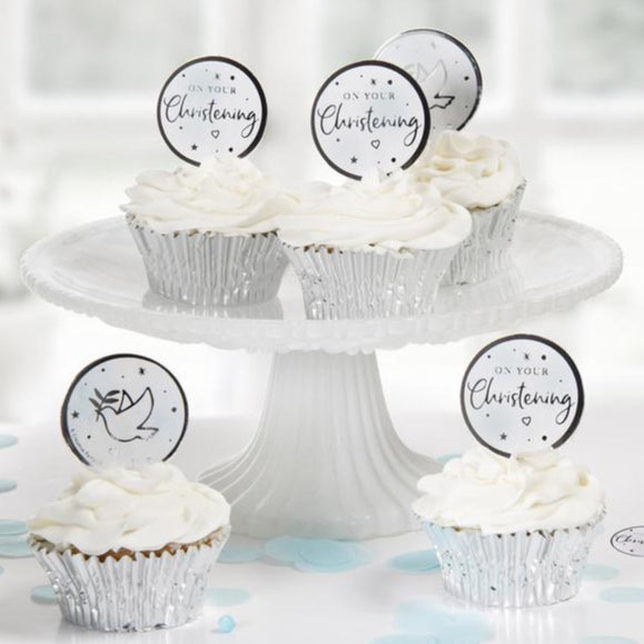Blue On Your Christening Cupcake Toppers Pk 12