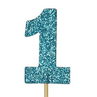 Blue Glitter '1' Numeral Cupcake Toppers Pk 12