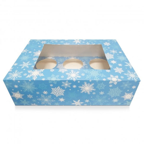 Luxury Blue Snowflake Cupcake Box 6s