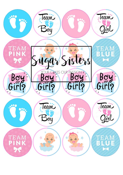 Gender Reveal Edible Toppers - (20 Toppers)