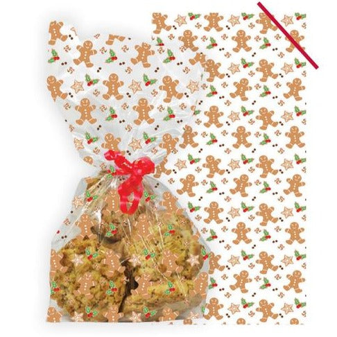 Gingerbread Cello Treat Bags with Twist Ties Pk 20
