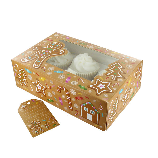 6/12 Cupcake Box & Gift Tag - Gingerbread Man Cupcake Box