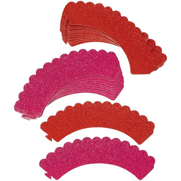 Glitter Cupcake Wrappers Red & Hot Pink Pk 24
