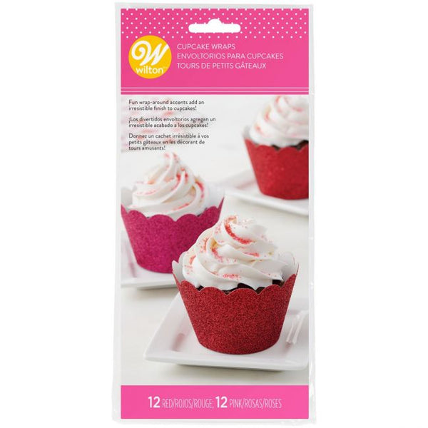 Glitter Cupcake Wrappers Red & Hot Pink Pk 24