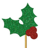 Glitter Holly Pick  Pk 12