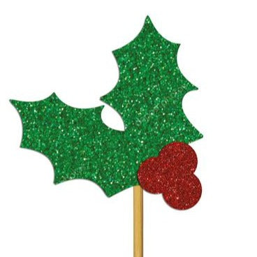 Glitter Holly Pick  Pk 12