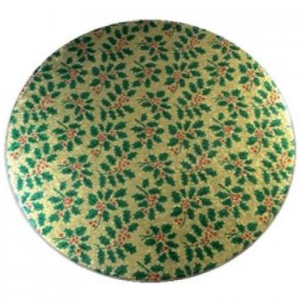 Gold with Green Holly Double Thick Card 10" Rd