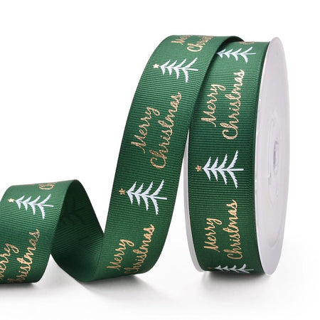 White  with Gold Deer 25mm  Ribbon per Metre