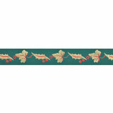 Green Ribbon with Gold Holly Leaves 24mm