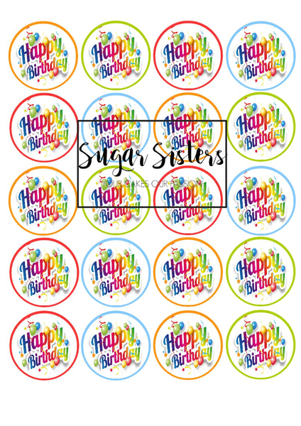 Happy Birthday Edible Toppers - (20 Toppers)