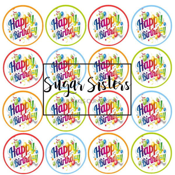 Happy Birthday Edible Toppers - (20 Toppers)