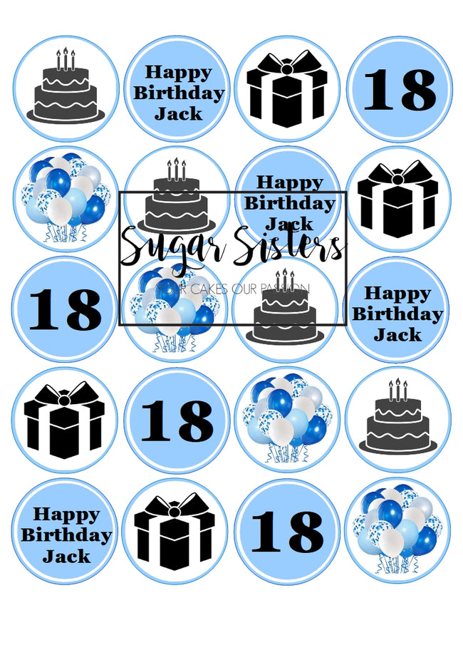 Happy Birthday 18th (Jack)  Edible Toppers - (20 Toppers)