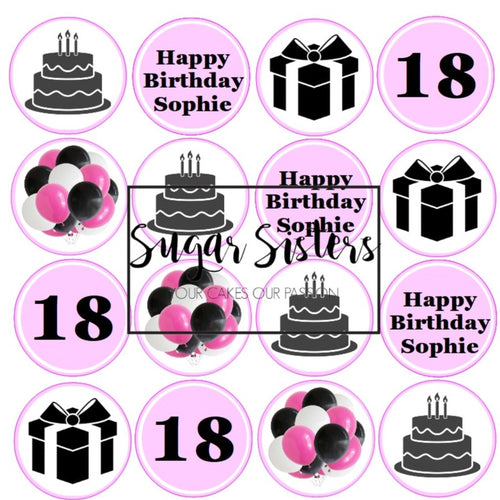 Happy Birthday 18th (Sophie)  Edible Toppers - (20 Toppers)