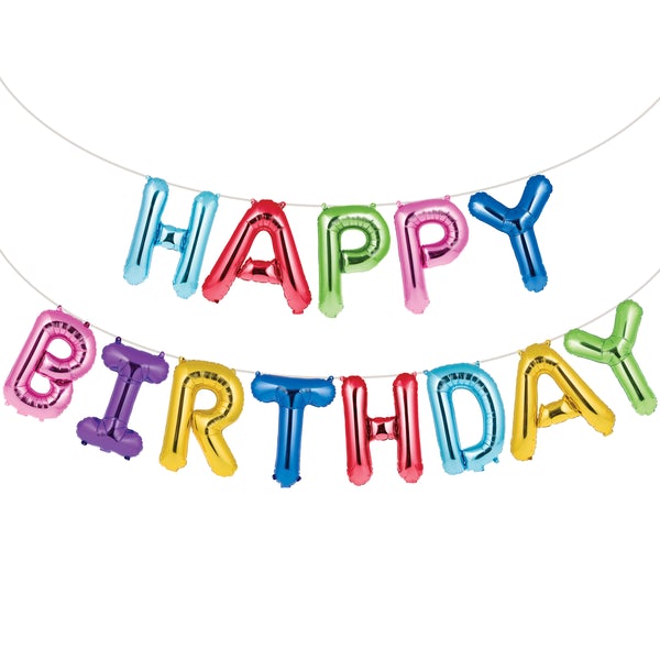 Rainbow Happy Birthday Air-Fill Balloon Banner with Ribbon