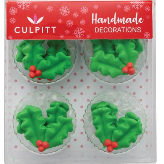 Holly & Berry Sugar Decorations Pk 12