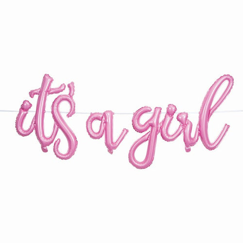 Pink 'It's a Girl ' Air-Fill Balloon Banner with Ribbon