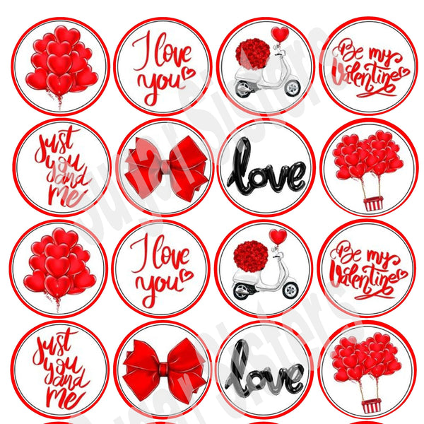 Love & Red Bow Edible Toppers - (20 Toppers)