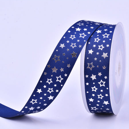 Baby Blue Silver Star Ribbon 25mm