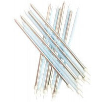 Extra Tall Pastel Blue & Metallic Candles Pk 16
