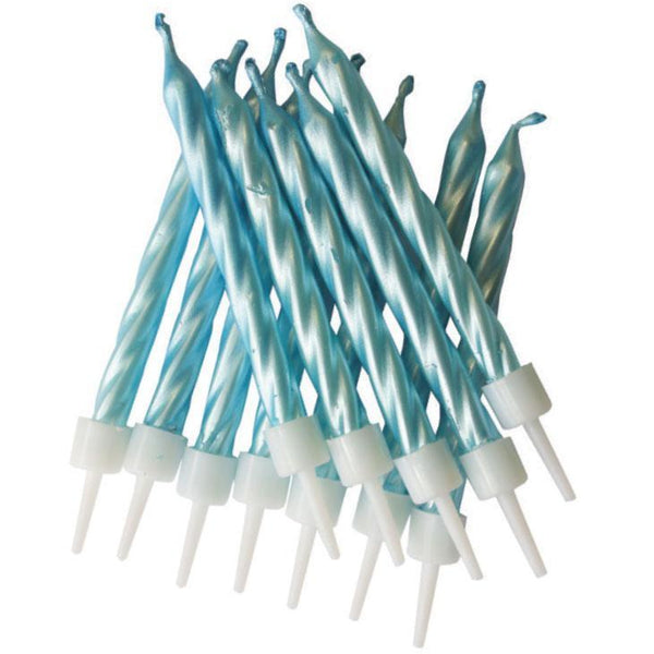 Pearlescent Candles Blue with Holders