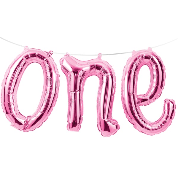 Pink 'One' Air-Fill Balloon Banner with Ribbon