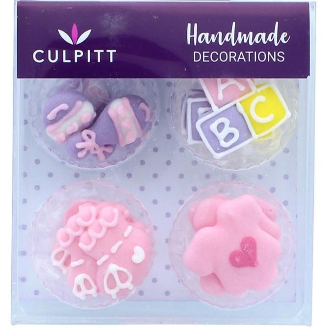 Pink ABC Baby Sugar Decorations Pk 12
