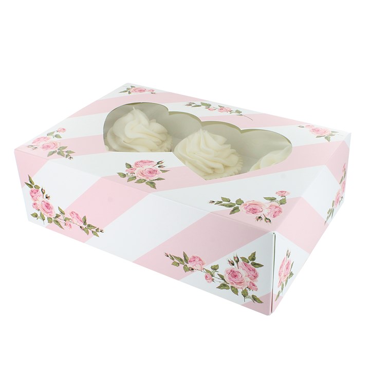 6s /12s Pink Stripe & Flowers Cupcake Box