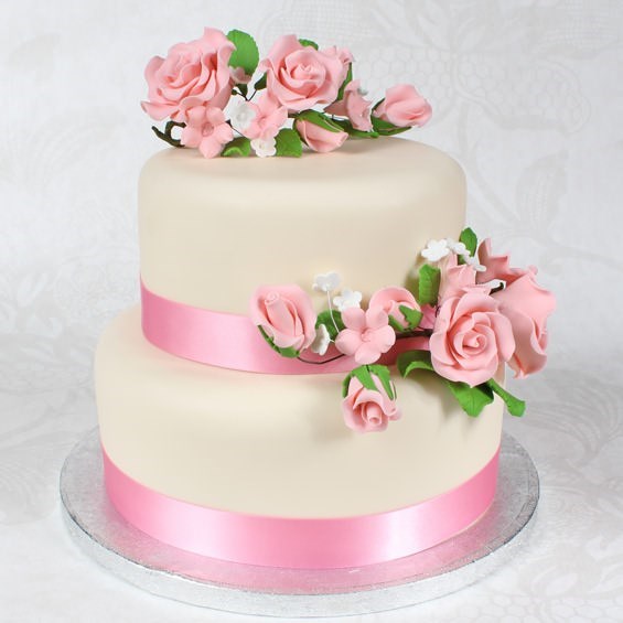 Gum Paste Pink Rose Spray 145mm
