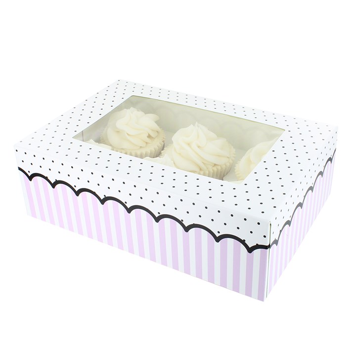 6s/12s Pink Spots And Stripes Cupcake Box