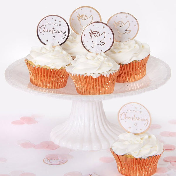 Pink On Your Christening Cupcake Toppers Pk 12