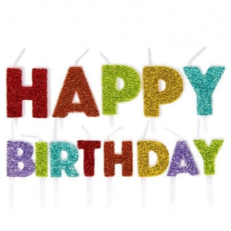 Happy Birthday Pick Candles Rainbow Glitter