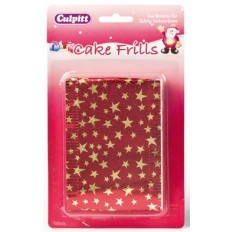 Red with Gold Stars Frill 1 yrd