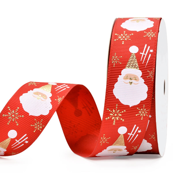 Red with Santa Face 25mm Ribbon per Metre