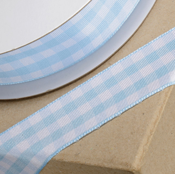 Gingham Blue Ribbon 20mm x Metre