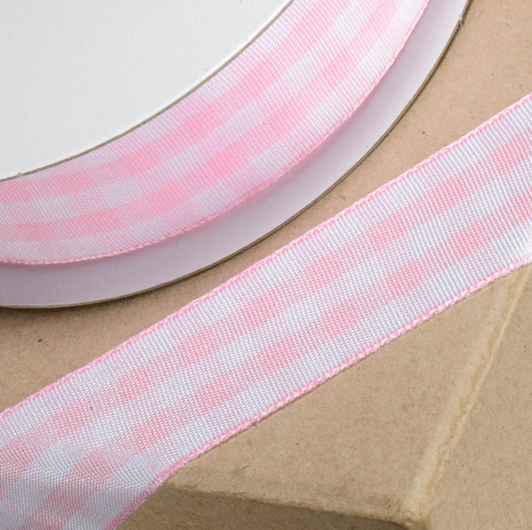 Gingham Pink Ribbon 20mm x Metre